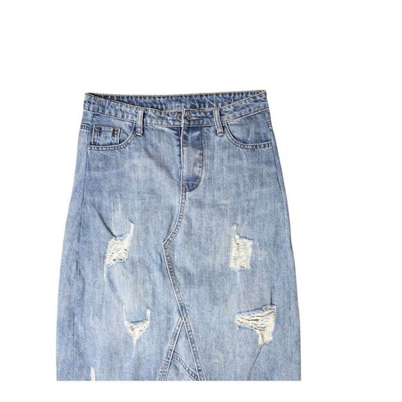 Vintage Y2K Frayed Denim Pencil Skirt Womens Size S Blue - Picture 2 of 4